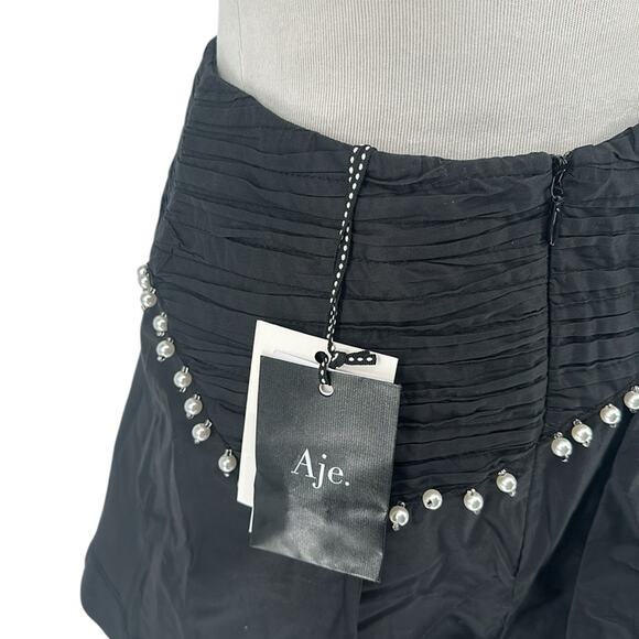 Aje Florence Skirt Black With Pearl Trim Mini US Size 4 - Picture 12 of 15